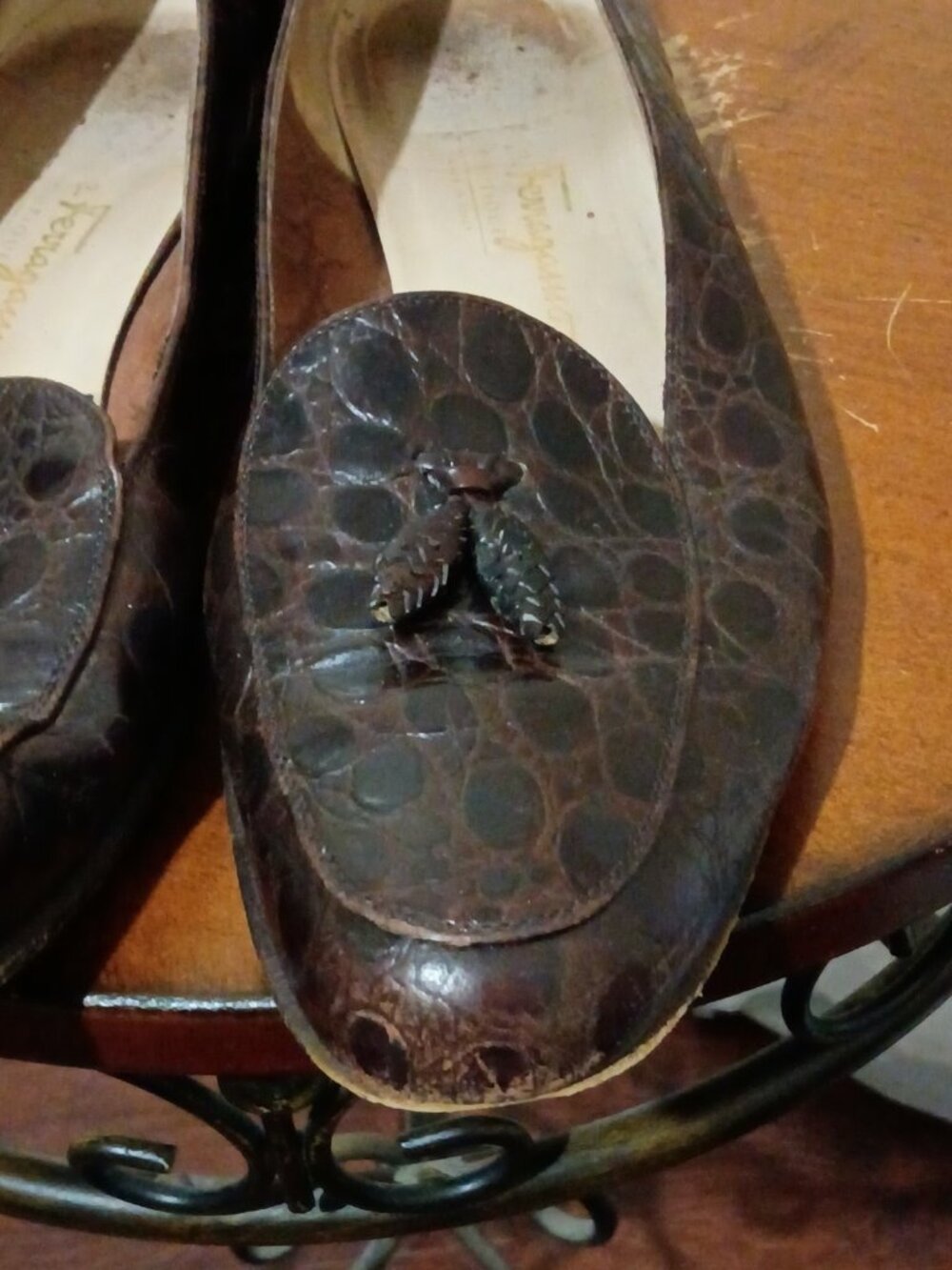 SALVATORE FERRAGAMO Vintage Brown Leather Classic Low Heels Shoes Size 9.5 B - Picture 7 of 14